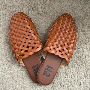 Billabong Granada Woven Leather Flat Slip On Sandal Black SZ 8